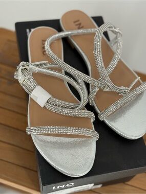 New INC International Concepts ADDISONNF Silver Rhinestone Sandals Size 7.5M